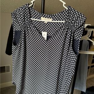 LOFT Navy and White Patterned Blouse
